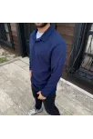 Erkek Fitilli Polar Sweatshirt – Düğmesiz Polo Yaka, Oversize Rahat Kalıp, Kalın Polar Kumaş, Kışlık Ve Baharlık Şık Günlük Üst - Lacivert Erkek Fitilli Polar Sweatshirt – Düğmesiz Polo Yaka, Oversize Rahat Kalıp, Kalın Polar Kumaş, Kışlık Ve Baharlık Şık Günlük Üst - Lacivert