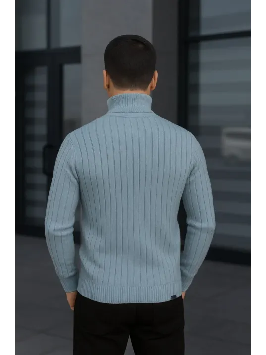 Erkek Fitilli Triko Kazak 3'lÜ Set Bebek Mavisi Bej Siyah Regular Balıkcı Yaka Tam Boğazlı Triko Seti Modeli Kazak