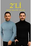 Erkek Fitilli Triko Kazak 2'li Set Bebek Mavisi Siyah Regular Balıkcı Yaka Tam Boğazlı Triko Seti Modeli Kazak