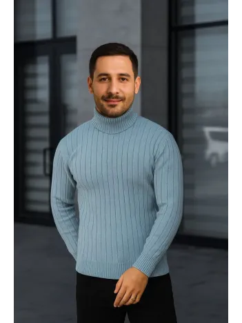 Erkek Fitilli Triko Kazak 3'lÜ Set Bebek Mavisi Bej Siyah Regular Balıkcı Yaka Tam Boğazlı Triko Seti Modeli Kazak