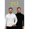 Erkek Fitilli Triko Kazak 2'li Set Beyaz Siyah Regular Balıkcı Yaka Tam Boğazlı Triko Seti Modeli Kazak
