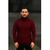 Erkek Fitilli Triko Kazak 2'li Set Bordo Siyah Regular Balıkcı Yaka Tam Boğazlı Triko Seti Modeli Kazak