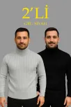 Erkek Fitilli Triko Kazak 2'li Set Gri Siyah Regular Balıkcı Yaka Tam Boğazlı Triko Seti Modeli Kazak Erkek Fitilli Triko Kazak 2'li Set Gri Siyah Regular Balıkcı Yaka Tam Boğazlı Triko Seti Modeli Kazak