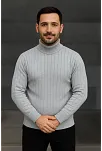 Erkek Fitilli Triko Kazak 2'li Set Gri Siyah Regular Balıkcı Yaka Tam Boğazlı Triko Seti Modeli Kazak