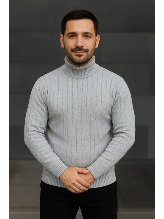 Erkek Fitilli Triko Kazak 2'li Set Gri Siyah Regular Balıkcı Yaka Tam Boğazlı Triko Seti Modeli Kazak Erkek Fitilli Triko Kazak 2'li Set Gri Siyah Regular Balıkcı Yaka Tam Boğazlı Triko Seti Modeli Kazak