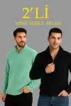 Erkek Fitilli Triko Kazak 2’li Set – Mint Yeşili & Siyah, Kalın Dokuma Pamuklu Regular Fit V Yaka Fermuarlı Uzun Kollu Rahat Kışlık Kazak Kombini Erkek Fitilli Triko Kazak 2’li Set – Mint Yeşili & Siyah, Kalın Dokuma Pamuklu Regular Fit V Yaka Fermuarlı Uzun Kollu Rahat Kışlık Kazak Kombini