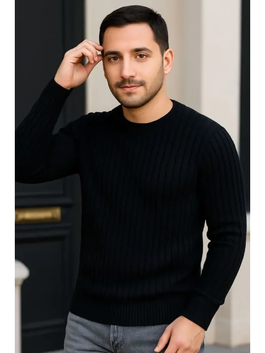 Erkek Fitilli Triko Kazak 2’li Set – Siyah & Bordo, Kalın Dokuma Pamuklu Regular Fit Bisiklet Yaka Uzun Kollu Rahat Kışlık Kazak Kombini Erkek Fitilli Triko Kazak 2’li Set – Siyah & Bordo, Kalın Dokuma Pamuklu Regular Fit Bisiklet Yaka Uzun Kollu Rahat Kışlık Kazak Kombini