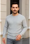 Erkek Fitilli Triko Kazak 2’li Set Siyah Gri Kalın Dokuma Pamuklu Regular Fit Bisiklet