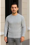 Erkek Fitilli Triko Kazak 2’li Set Siyah Gri Kalın Dokuma Pamuklu Regular Fit Bisiklet