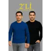 Erkek Fitilli Triko Kazak 2’li Set – Siyah & Saks Mavisi, Kalın Dokuma Pamuklu Regular Fit Bisiklet Yaka Uzun Kollu Rahat Kışlık Kazak Kombini Erkek Fitilli Triko Kazak 2’li Set – Siyah & Saks Mavisi, Kalın Dokuma Pamuklu Regular Fit Bisiklet Yaka Uzun Kollu Rahat Kışlık Kazak Kombini
