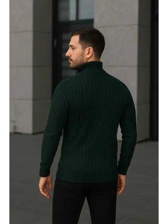 Erkek Fitilli Triko Kazak 3'lÜ Set Gri Haki Siyah Regular Balıkcı Yaka Tam Boğazlı Triko Seti Modeli Kazak