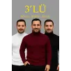 Erkek Fitilli Triko Kazak 3'lÜ Set Beyaz Bordo Siyah Regular Balıkcı Yaka Tam Boğazlı Triko Seti Modeli Kazak