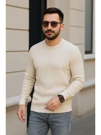 Erkek Fitilli Triko Kazak 3’lü Set – Bej, Bebek Mavisi, Siyah | Kalın Dokuma Pamuklu Regular Fit Bisiklet Yaka Uzun Kollu Kışlık ve Baharlık Rahat Triko Kombini