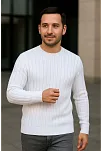 Erkek Fitilli Triko Kazak 3'lü Set Beyaz Gri Siyah Regular Fit Bisiklet Yaka Triko Seti