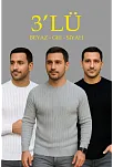 Erkek Fitilli Triko Kazak 3'lü Set Beyaz Gri Siyah Regular Fit Bisiklet Yaka Triko Seti