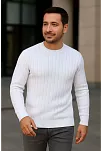 Erkek Fitilli Triko Kazak 3'lü Set Beyaz Gri Siyah Regular Fit Bisiklet Yaka Triko Seti