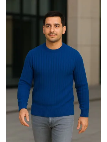 Erkek Fitilli Triko Kazak 3’lü Set – Beyaz, Saks Mavisi, Siyah | Kalın Dokuma Pamuklu Regular Fit Bisiklet Yaka Uzun Kollu Kışlık ve Baharlık Rahat Triko Kombini