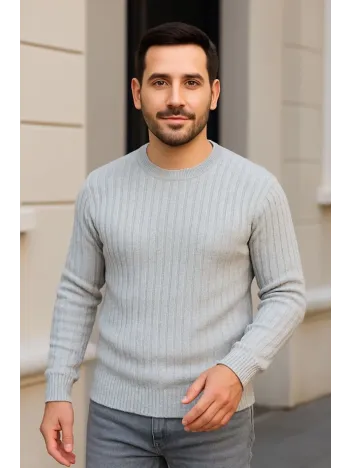 Erkek Fitilli Triko Kazak 3’lü Set – Gri, Haki, Siyah | Kalın Dokuma Pamuklu Regular Fit Bisiklet Yaka Uzun Kollu Kışlık ve Baharlık Rahat Triko Kombini