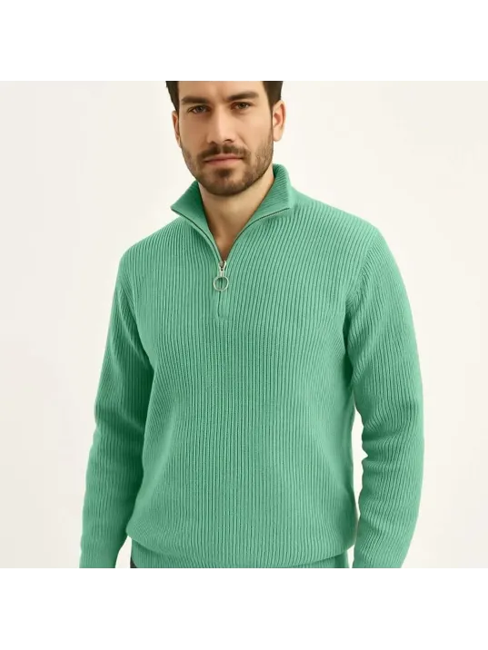 Erkek Fitilli Triko Kazak 3’lü Set – Mint Yeşili, Siyah, Bej Kalın Dokuma Pamuklu Regular Fit V Yaka Fermuarlı Uzun Kollu Rahat Kışlık Kazak Kombini