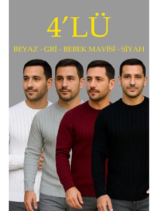 Erkek Fitilli Triko Kazak 4’lü Set – Beyaz, Bordo, Gri, Siyah | Kalın Dokuma Pamuklu Regular Fit Bisiklet Yaka Uzun Kollu Kışlık ve Baharlık Rahat Triko Kombini Erkek Fitilli Triko Kazak 4’lü Set – Beyaz, Bordo, Gri, Siyah | Kalın Dokuma Pamuklu Regular Fit Bisiklet Yaka Uzun Kollu Kışlık ve Baharlık Rahat Triko Kombini