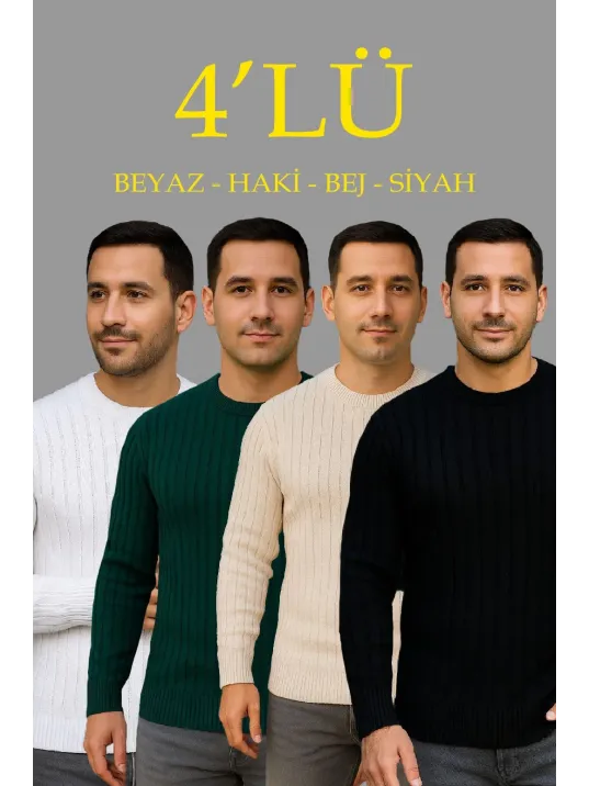 Erkek Fitilli Triko Kazak 4’lü Set – Beyaz, haki, bej, Siyah | Kalın Dokuma Pamuklu Regular Fit Bisiklet Yaka Uzun Kollu Kışlık ve Baharlık Rahat Triko Kombini Erkek Fitilli Triko Kazak 4’lü Set – Beyaz, haki, bej, Siyah | Kalın Dokuma Pamuklu Regular Fit Bisiklet Yaka Uzun Kollu Kışlık ve Baharlık Rahat Triko Kombini
