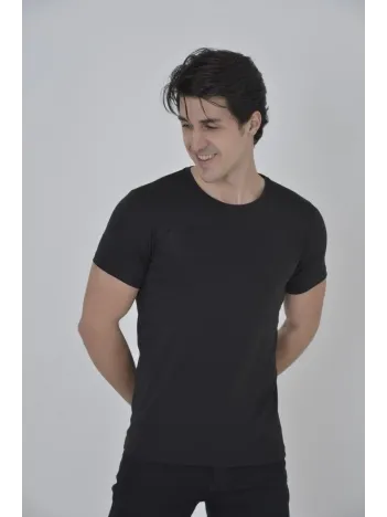 Erkek Gögüs Fileli Slim fit T-shirt - Siyah