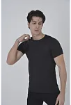 Erkek Gögüs Fileli T-shirt Kısa Kol Bisiklet Yaka Slimfit Tişört  - Siyah