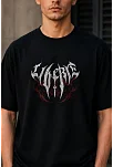 Erkek Gotik Yazı Baskılı Oversize Bisiklet Yaka T-shirt - Siyah Erkek Gotik Yazı Baskılı Oversize Bisiklet Yaka T-shirt - Siyah