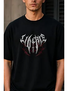 Erkek Gotik Yazı Baskılı Oversize Bisiklet Yaka T-shirt - Siyah Erkek Gotik Yazı Baskılı Oversize Bisiklet Yaka T-shirt - Siyah