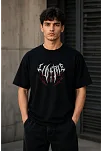 Erkek Gotik Yazı Baskılı Oversize Bisiklet Yaka T-shirt - Siyah Erkek Gotik Yazı Baskılı Oversize Bisiklet Yaka T-shirt - Siyah