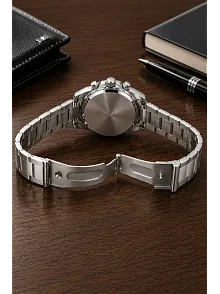 Erkek Gümüş Renk Metal Kordon Analog Kol Saati 24 Saat Takvim Göstergeli Gri Kadran - Gümüş