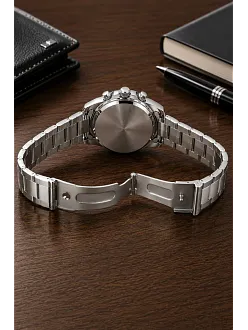 Erkek Gümüş Renk Metal Kordon Analog Kol Saati 24 Saat Takvim Göstergeli Gri Kadran - Gümüş