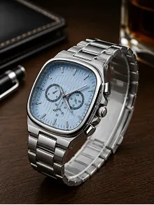 Erkek Gümüş Renk Metal Kordon Analog Kol Saati Çok Fonksiyonlu Beyaz Kadran - Gümüş