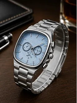 Erkek Gümüş Renk Metal Kordon Analog Kol Saati Çok Fonksiyonlu Beyaz Kadran - Gümüş