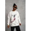 Erkek Güvercin Baskılı Sweatshirt - Beyaz