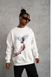 Erkek Güvercin Baskılı Sweatshirt - Beyaz