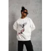 Erkek Güvercin Baskılı Sweatshirt - Beyaz