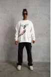 Erkek Güvercin Baskılı Sweatshirt - Beyaz