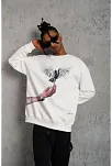 Erkek Güvercin Baskılı Sweatshirt - Beyaz