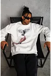 Erkek Güvercin Baskılı Sweatshirt - Beyaz