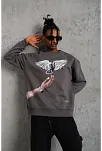 Erkek Güvercin Baskılı Sweatshirt - Gri