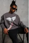 Erkek Güvercin Baskılı Sweatshirt - Gri
