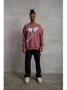Erkek Güvercin Baskılı Sweatshirt - Gül Kurusu