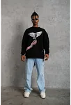 Erkek Güvercin Baskılı Sweatshirt - Siyah