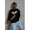 Erkek Güvercin Baskılı Sweatshirt - Siyah Erkek Güvercin Baskılı Sweatshirt - Siyah