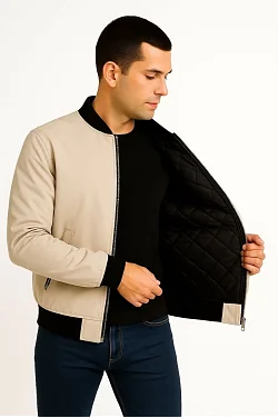 Erkek Bomber Mont Ceket – Fermuarlı, Kapitone İçi Astarlı, Su İtici Kumaş, Regular Fit, Uzun Kollu, Yandan Cepli, Bahar & Kış Rahat Günlük Stil - Bej