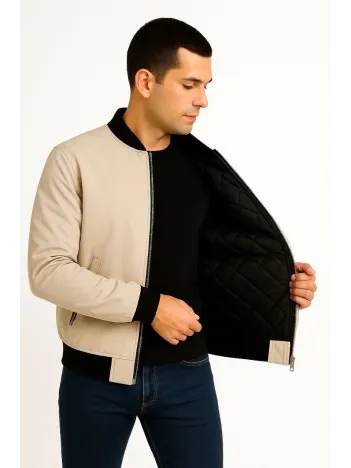 Erkek Bomber Mont Ceket – Fermuarlı, Kapitone İçi Astarlı, Su İtici Kumaş, Regular Fit, Uzun Kollu, Yandan Cepli, Bahar & Kış Rahat Günlük Stil - Bej Erkek Bomber Mont Ceket – Fermuarlı, Kapitone İçi Astarlı, Su İtici Kumaş, Regular Fit, Uzun Kollu, Yandan Cepli, Bahar & Kış Rahat Günlük Stil - Bej