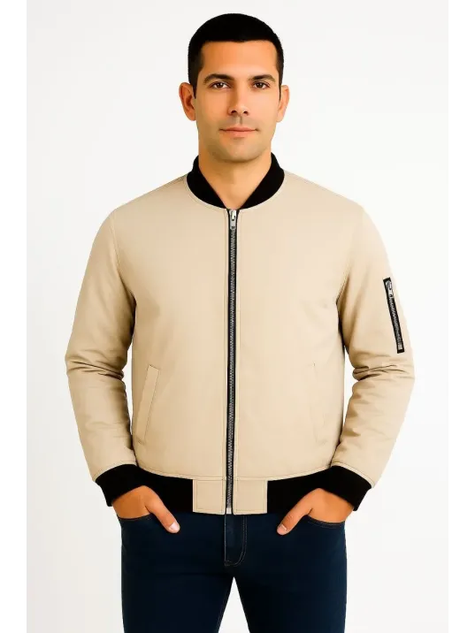 Erkek Bomber Mont Ceket – Fermuarlı, Kapitone İçi Astarlı, Su İtici Kumaş, Regular Fit, Uzun Kollu, Yandan Cepli, Bahar & Kış Rahat Günlük Stil - Bej Erkek Bomber Mont Ceket – Fermuarlı, Kapitone İçi Astarlı, Su İtici Kumaş, Regular Fit, Uzun Kollu, Yandan Cepli, Bahar & Kış Rahat Günlük Stil - Bej