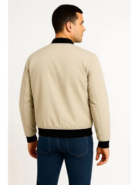 Erkek Bomber Mont Ceket – Fermuarlı, Kapitone İçi Astarlı, Su İtici Kumaş, Regular Fit, Uzun Kollu, Yandan Cepli, Bahar & Kış Rahat Günlük Stil - Bej