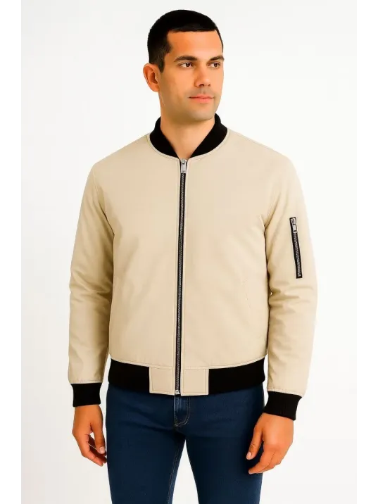 Erkek Bomber Mont Ceket – Fermuarlı, Kapitone İçi Astarlı, Su İtici Kumaş, Regular Fit, Uzun Kollu, Yandan Cepli, Bahar & Kış Rahat Günlük Stil - Bej Erkek Bomber Mont Ceket – Fermuarlı, Kapitone İçi Astarlı, Su İtici Kumaş, Regular Fit, Uzun Kollu, Yandan Cepli, Bahar & Kış Rahat Günlük Stil - Bej
